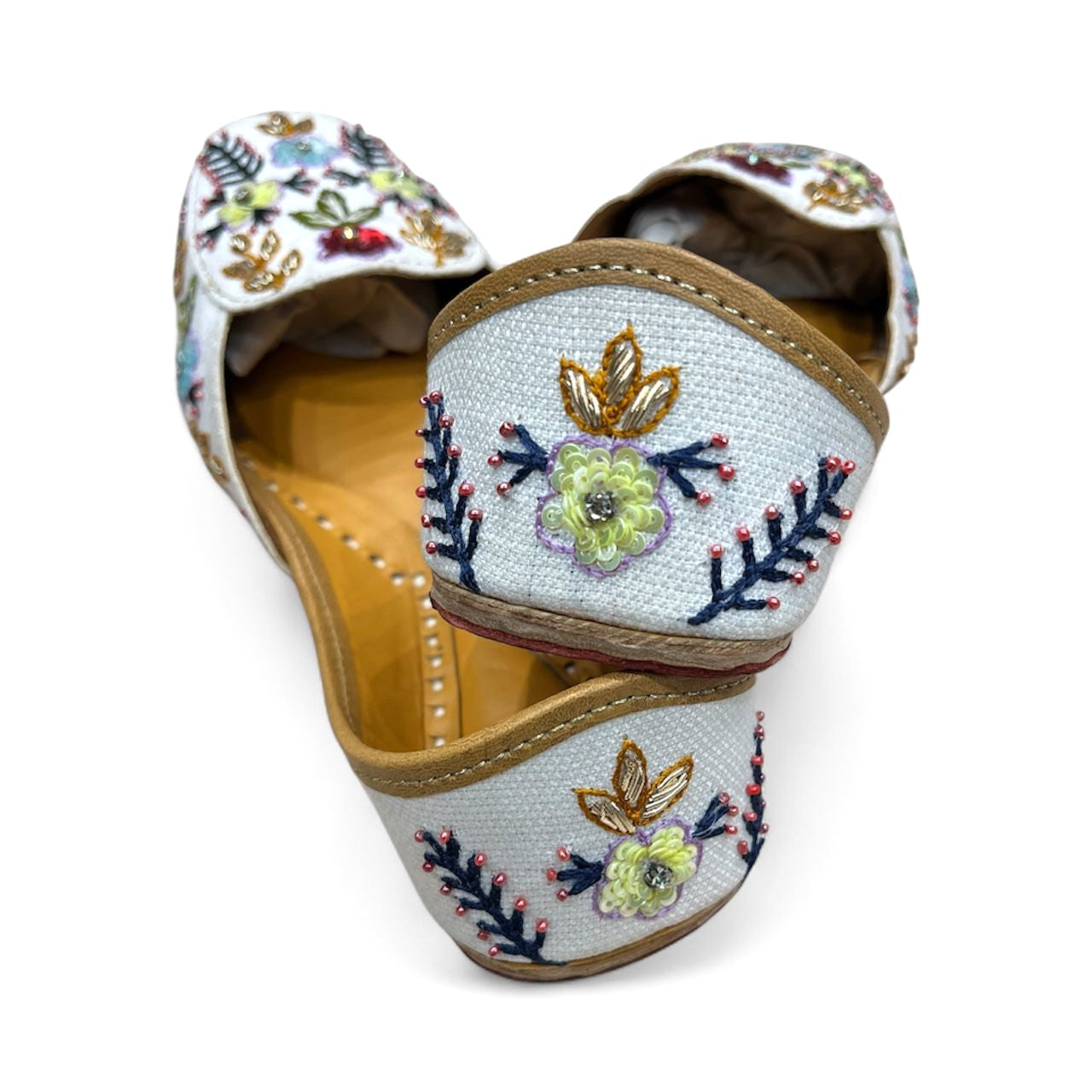 White Floral Loafer Jutti
